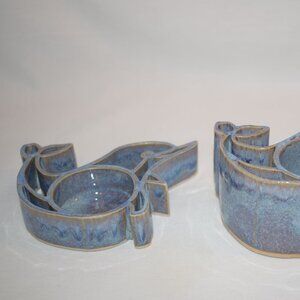 Pair Bay Pottery Dolphin Drip Glaze Candlepots Votive TeaLight Candle Holders